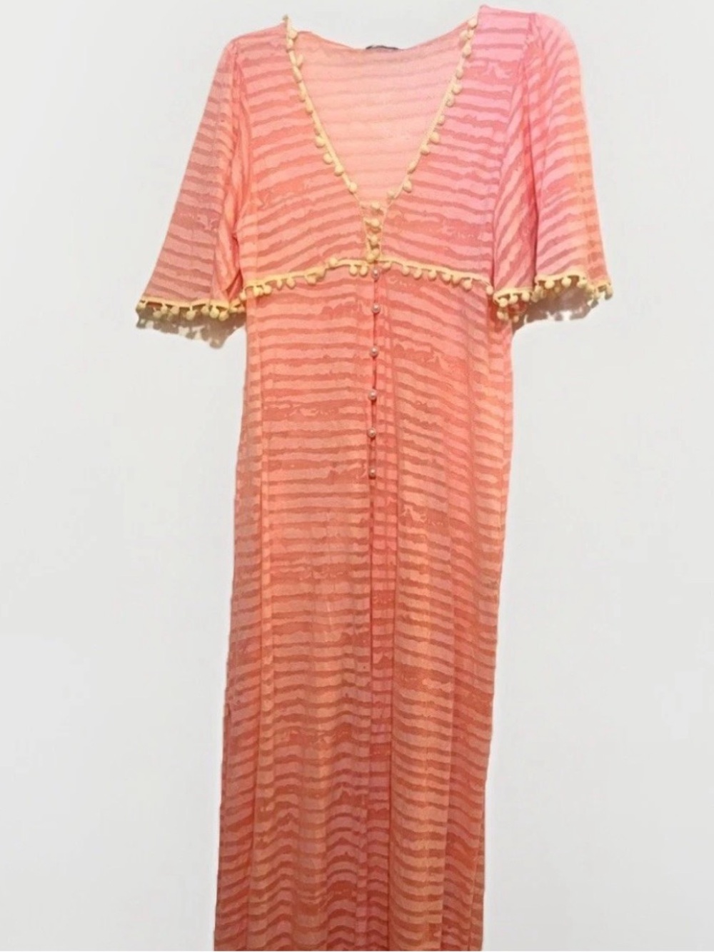 Womens Sheer Maxi Dress Kimono Night Robe Swim Coverup Boho Fits Medium To Large